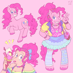 Size: 2000x2000 | Tagged: safe, artist:tashidelashi, pinkie pie, human, pony, anthro, unguligrade anthro, g4, high res, humanized, peace sign