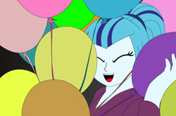 Size: 1099x726 | Tagged: safe, artist:hakdurbin, sonata dusk, human, equestria girls, g4, adorasexy, balloon, cute, female, happy, sexy, simple background, solo, sonatabetes, that pony sure does love balloons