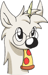 Size: 794x1238 | Tagged: safe, artist:emc-blingds, oc, oc only, pony, unicorn, bust, food, glasses, horn, meat, mouth hold, pepperoni, pepperoni pizza, pizza, simple background, solo, transparent background, unicorn oc
