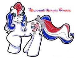 Size: 456x340 | Tagged: safe, artist:sakuracross, oc, oc only, oc:stars and stripes forever, pony, twinkle eyed pony, g1, bow, cute, female, mare, nation ponies, ponified, simple background, solo, starsandstripesforeverdorable, tail, tail bow, united states, white background