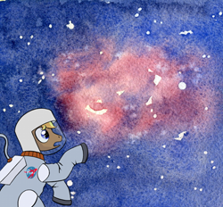 Size: 600x557 | Tagged: safe, artist:ambrosebuttercrust, artist:ask-roger-houston, oc, oc:roger houston, pony, solo, space, spacesuit