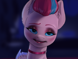 Size: 1600x1200 | Tagged: safe, artist:kovoranu, edit, edited screencap, screencap, zipp storm, pegasus, pony, g5, my little pony: a new generation, spoiler:g5, bust, choker, female, goth, mare, portrait, punk, redraw