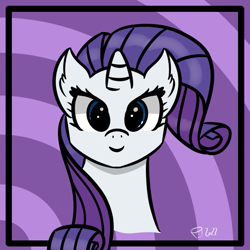 Size: 569x569 | Tagged: safe, artist:scarletdoodle, rarity, g4, blue eyes, bust, female, mare, portrait, purple background, purple hair, simple background, solo