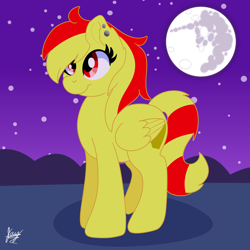 Size: 2048x2048 | Tagged: safe, artist:jay_wackal, oc, oc only, oc:marmalade, pegasus, pony, high res, mare in the moon, moon, night, pegasus oc, solo