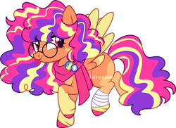 Size: 2839x2068 | Tagged: safe, artist:kurosawakuro, oc, oc only, pegasus, pony, :p, base used, clothes, colored hooves, colored wings, female, freckles, glasses, high res, magenta eyes, mare, multicolored wings, offspring, parent:cheese sandwich, parent:rainbow dash, parents:cheesedash, pegasus oc, pink eyes, pins, scarf, simple background, solo, tongue out, transparent background, wings