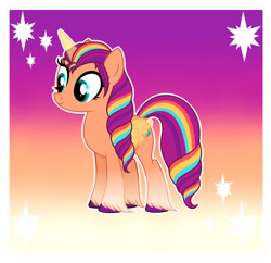 Size: 1280x1238 | Tagged: safe, artist:cindystarlight, sunny starscout, alicorn, pony, g5, my little pony: a new generation, base used, mane stripe sunny, race swap, solo, sunnycorn