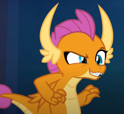 Size: 800x736 | Tagged: safe, screencap, smolder, dragon, g4, school raze, cropped, dragoness, dreamworks face, evil smile, female, grin, raised eyebrow, smiling, solo