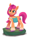 Size: 2413x3037 | Tagged: safe, artist:maren, sunny starscout, earth pony, pony, g5, bag, cute, female, figurine, mare, markings, open mouth, simple background, solo, sunnybetes, unshorn fetlocks, white background
