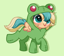 Size: 3038x2658 | Tagged: safe, artist:kittyrosie, oc, oc only, frog, pegasus, animal costume, clothes, commission, costume, cute, green background, ocbetes, simple background, tongue out