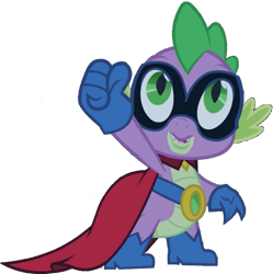 Size: 893x895 | Tagged: safe, edit, edited screencap, editor:pascalmulokozi2, screencap, spike, dragon, g4, power ponies (episode), background removed, boots, cape, clothes, gloves, humdrum costume, male, not a vector, power ponies, shoes, simple background, solo, transparent background