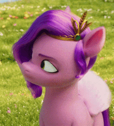 Size: 253x280 | Tagged: safe, screencap, pipp petals, pegasus, pony, g5, my little pony: a new generation, spoiler:my little pony: a new generation, adorapipp, angry, animated, colored wings, cute, eyebrows, female, folded wings, frown, gif, head shake, madorable, mare, open mouth, reaction image, solo, turned head, wings
