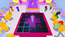 Size: 768x432 | Tagged: safe, pipp petals, oc, earth pony, pegasus, pony, g5, 3d, colored hooves, dance floor, earth pony oc, game, microphone, my little pony: visit maretime bay, roblox