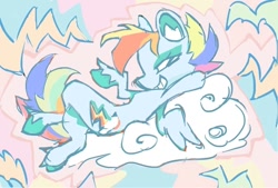 Size: 1186x803 | Tagged: safe, artist:_night_milk, rainbow dash, g4, cloud, crossed legs, grin, smiling