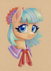 Size: 817x1150 | Tagged: safe, artist:maytee, coco pommel, earth pony, pony, g4, colored pencil drawing, smiling, solo, traditional art
