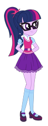 Size: 1600x4213 | Tagged: safe, artist:gmaplay, sci-twi, twilight sparkle, human, equestria girls, g4, clothes, equestria girls outfit, female, mary janes, purple skirt, sci-twi outfits, shoes, simple background, skirt, socks, solo, transparent background, vector