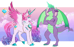 Size: 2896x1846 | Tagged: safe, artist:jeshh, princess flurry heart, spike, alicorn, dragon, pony, g4, crossed arms, crystal heart, duo, older, older flurry heart, older spike, winged spike, wings