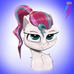 Size: 2100x2100 | Tagged: safe, artist:chopsticks, zipp storm, pegasus, pony, g5, alternate hairstyle, bust, cheek fluff, chest fluff, ear fluff, female, high res, long hair, looking at you, mare, ponytail, smiling