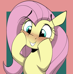 Size: 2284x2291 | Tagged: safe, artist:luxsimx, fluttershy, pegasus, pony, g4, blushing, cute, daaaaaaaaaaaw, female, high res, hoof on cheek, mare, shyabetes, smiling, solo