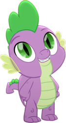 Size: 486x898 | Tagged: safe, artist:pascalmulokozi2, edit, edited screencap, screencap, spike, dragon, g4, rainbow roadtrip, background removed, male, not a vector, open mouth, simple background, smiling, solo, tooth, transparent background, winged spike, wings