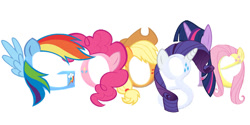 Size: 900x450 | Tagged: safe, artist:monkyingaround, applejack, fluttershy, pinkie pie, rainbow dash, rarity, twilight sparkle, g4, google doodle, mane six, simple background, white background