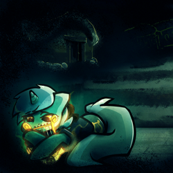 Size: 1400x1400 | Tagged: safe, artist:darkflame75, lyra heartstrings, pony, unicorn, fanfic:background pony, g4, clothes, depressed, dig the swell hoodie, female, hoodie, house, lying down, lyre, magic, musical instrument, night, prone, solo