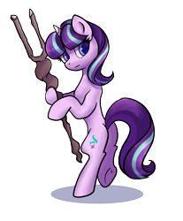 Size: 1271x1536 | Tagged: safe, artist:brella, starlight glimmer, pony, unicorn, g4, bipedal, female, frown, looking at you, mare, s5 starlight, shadow, simple background, solo, staff, staff of sameness, transparent background