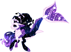 Size: 1042x767 | Tagged: safe, artist:vintage-owll, oc, oc only, merpony, seapony (g4), auction open, collar, digital art, dorsal fin, ethereal mane, eyelashes, eyeshadow, female, fins, fish tail, flowing mane, flowing tail, galaxy mane, makeup, mare, pearl, purple mane, simple background, solo, starry mane, tail, transparent background, vintage