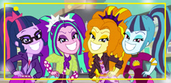 Size: 4999x2425 | Tagged: safe, artist:bigpurplemuppet99, adagio dazzle, aria blaze, sci-twi, sonata dusk, twilight sparkle, human, equestria girls, g4, greenbutt pants, music festival outfit, taco dress, the dazzlings