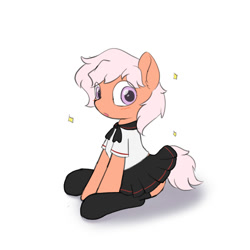 Size: 2000x2000 | Tagged: safe, artist:one4pony, oc, oc only, oc:glossy trail, earth pony, pony, clothes, crossdressing, earth pony oc, femboy, girly, high res, male, simple background, skirt, socks, solo, white background