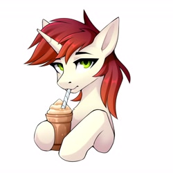 Size: 4096x4096 | Tagged: safe, artist:buvanybu, oc, oc only, pony, unicorn, bust, drink, drinking, drinking straw, portrait, simple background, solo, white background