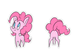 Size: 1516x1080 | Tagged: safe, artist:happy harvey, pinkie pie, earth pony, pony, g4, balloonbutt, butt, chest fluff, colored pupils, cute, ear fluff, featureless crotch, female, front view, looking up, mare, phone drawing, plot, raised tail, rear view, simple background, smiling, solo, tail, transparent background
