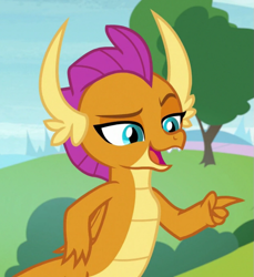 Size: 691x756 | Tagged: safe, screencap, smolder, dragon, 2 4 6 greaaat, g4, cropped, dragoness, female, pointing, raised eyebrow, solo