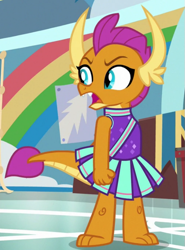 Size: 557x754 | Tagged: safe, screencap, smolder, dragon, 2 4 6 greaaat, g4, angry, cheerleader, cheerleader outfit, cheerleader smolder, clothes, cropped, dragoness, female, solo