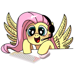 Size: 2048x2048 | Tagged: safe, artist:aking, artist:harleen, fluttershy, pegasus, pony, g4, computer mouse, gamershy, headset, high res, keyboard, simple background, solo, transparent background
