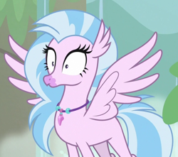 Size: 772x683 | Tagged: safe, screencap, silverstream, classical hippogriff, hippogriff, g4, what lies beneath, cropped, female, jewelry, necklace, reaction image, solo, spread wings, wings