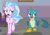 Size: 920x643 | Tagged: safe, screencap, gallus, silverstream, classical hippogriff, griffon, hippogriff, a matter of principals, g4, cropped, duo, female, jewelry, male, necklace, running, scared