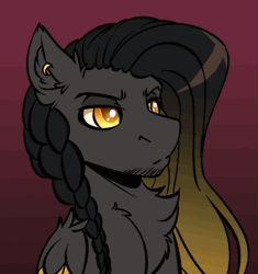 Size: 527x560 | Tagged: safe, artist:witchtaunter, oc, oc only, oc:eldin, pegasus, pony, animated, braid, chest fluff, ear fluff, ear piercing, earring, electricity, gif, gigachad, handsome, jewelry, looking at you, male, one eye closed, piercing, solo, wink, winking at you