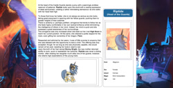 Size: 1586x815 | Tagged: safe, artist:lummh, artist:ternonadime, oc, oc only, oc:riptide, pony, comic:the lost sun, magicorn, reference sheet, solo, text, wiki