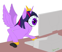 Size: 3100x2600 | Tagged: safe, artist:spectrum205, artist:terry, twilight sparkle, alicorn, pony, g4, computer, high res, meme, one eye, simple background, solo, special eyes, transparent background, twilight sparkle (alicorn), wat