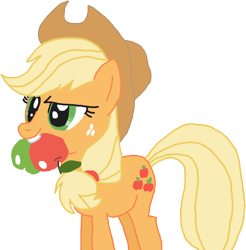 Size: 1452x1474 | Tagged: safe, artist:totalcrazyness101, applejack, earth pony, pony, g4, apple, applejack's hat, cowboy hat, female, food, hat, mare, mouth hold, simple background, solo, transparent background