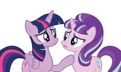 Size: 9500x5700 | Tagged: safe, artist:lunahazacookie, edit, edited screencap, screencap, starlight glimmer, twilight sparkle, alicorn, pony, unicorn, g4, absurd resolution, female, mare, raised hoof, simple background, transparent background, twilight sparkle (alicorn), vector