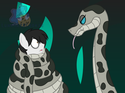 Size: 7000x5200 | Tagged: safe, artist:lunahazacookie, oc, oc:nightwish, pegasus, pony, snake, absurd resolution, bags under eyes, coils, female, fetish, kaa (2016), male, mare, pegasus oc, stallion, surprised, tongue out, wrapped up