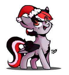 Size: 1178x1282 | Tagged: safe, artist:prettyshinegp, oc, oc only, pegasus, pony, :d, chest fluff, christmas, colored wings, eye clipping through hair, female, hat, holiday, mare, open mouth, open smile, pegasus oc, santa hat, simple background, smiling, transparent background, two toned wings, wings
