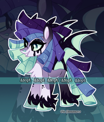 Size: 2219x2593 | Tagged: safe, artist:gkolae, oc, oc only, bat pony, pony, bat pony oc, bat wings, dreadlocks, ethereal mane, high res, makeup, running makeup, smiling, starry mane, unshorn fetlocks, wings, zoom layer