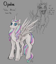 Size: 4760x5448 | Tagged: safe, artist:misstwipietwins, opaline arcana, alicorn, pony, g5, spoiler:g5, spoiler:my little pony: make your mark, absurd resolution, gray background, redesign, simple background, solo, spread wings, wings