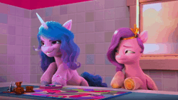Size: 1920x1080 | Tagged: safe, screencap, izzy moonbow, pipp petals, sunny starscout, zipp storm, earth pony, pegasus, pony, unicorn, g5, my little pony: make your mark, my little pony: make your mark chapter 2, the traditional unicorn sleep-over, spoiler:my little pony: make your mark chapter 2, spoiler:mymc02e06, animated, female, mare, royal sisters (g5), siblings, sisters, sound, webm