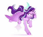 Size: 4096x3510 | Tagged: safe, artist:buvanybu, starlight glimmer, alicorn, pony, action pose, alicornified, cute, female, glimmerbetes, high res, lidded eyes, looking at you, mare, race swap, simple background, smiling, solo, spread wings, starlicorn, starry eyes, stars, white background, wingding eyes, wings