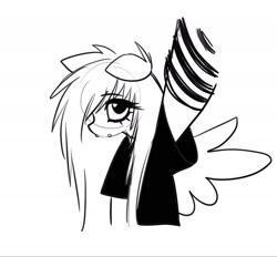 Size: 1545x1434 | Tagged: safe, artist:katputze, fluttershy, pegasus, pony, g4, alternate hairstyle, black and white, clothes, emo, emoshy, female, grayscale, lip piercing, looking up, mare, messy mane, monochrome, piercing, shirt, simple background, sketch, snake bites, solo, white background