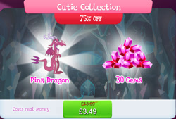 Size: 1268x856 | Tagged: safe, gameloft, ballista, dragon, g4, my little pony: magic princess, background dragon, bundle, claws, costs real money, cutie collection, dragoness, english, female, gem, horns, numbers, sale, sharp teeth, solo, spread wings, teenaged dragon, teeth, text, wings