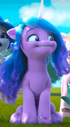 Size: 571x1038 | Tagged: safe, screencap, izzy moonbow, pony, unicorn, g5, my little pony: make your mark, my little pony: make your mark chapter 2, the cutie mark mix-up, spoiler:my little pony: make your mark chapter 2, spoiler:mymc02e05, animated, cute, female, happy, i watch it for the ears, izzybetes, mare, sitting, stomping, tippy taps, unshorn fetlocks